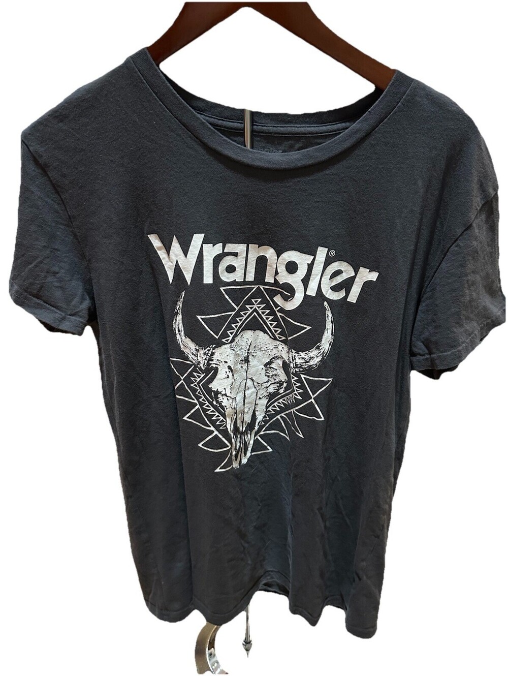 Wrangler Skull Graphic T Shirt Black Western Cowboy Bull Head Tee Size L